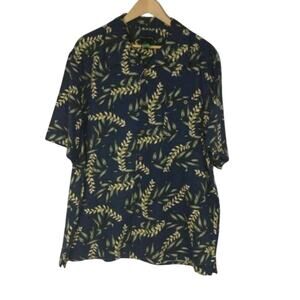 Stāte•ments Mens Silk Hawaiian Shirt Blue Green Palm Print Xlarge Tropical